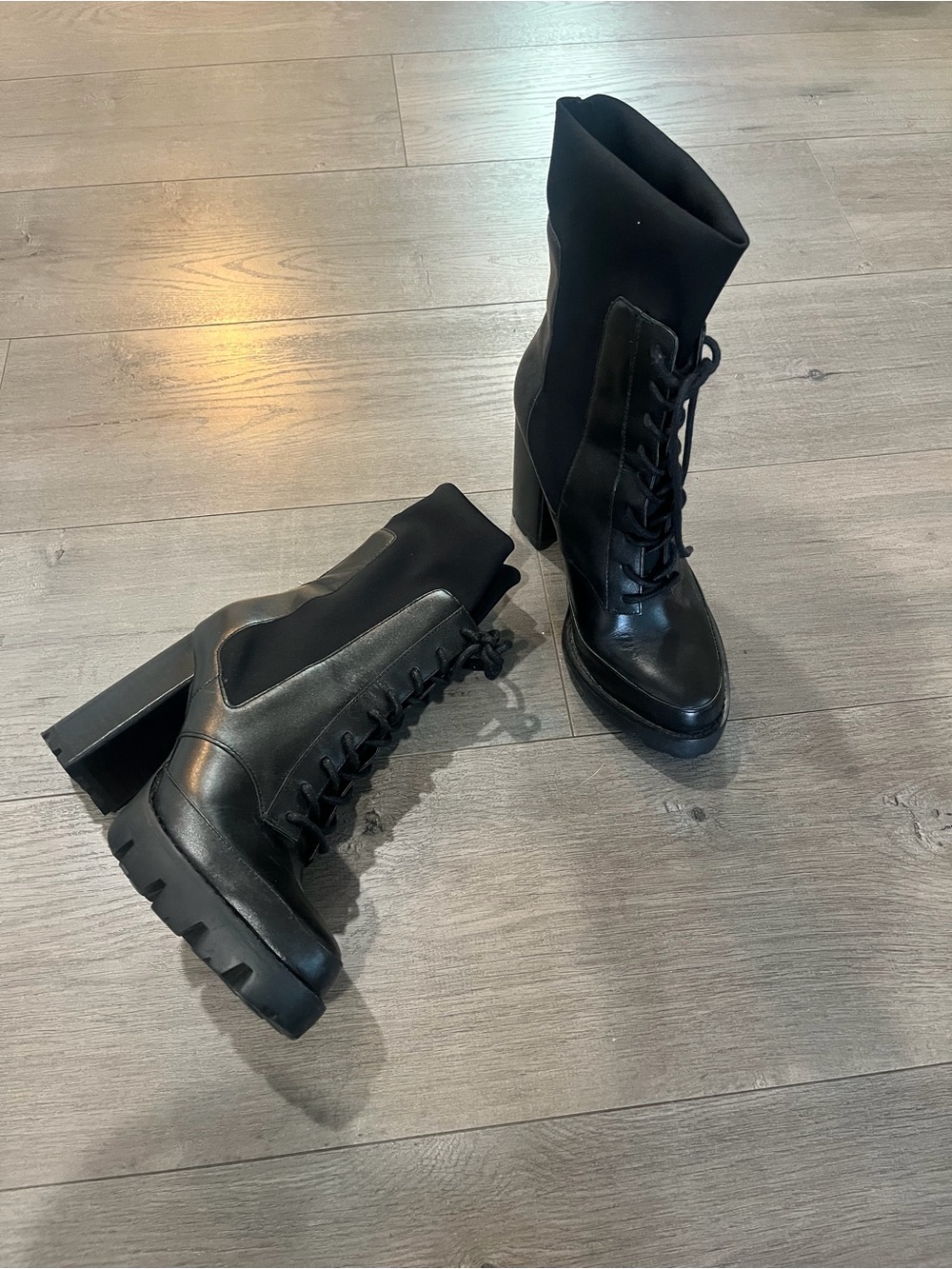 Charles David Black Lace-Up Chunky Heel Boots